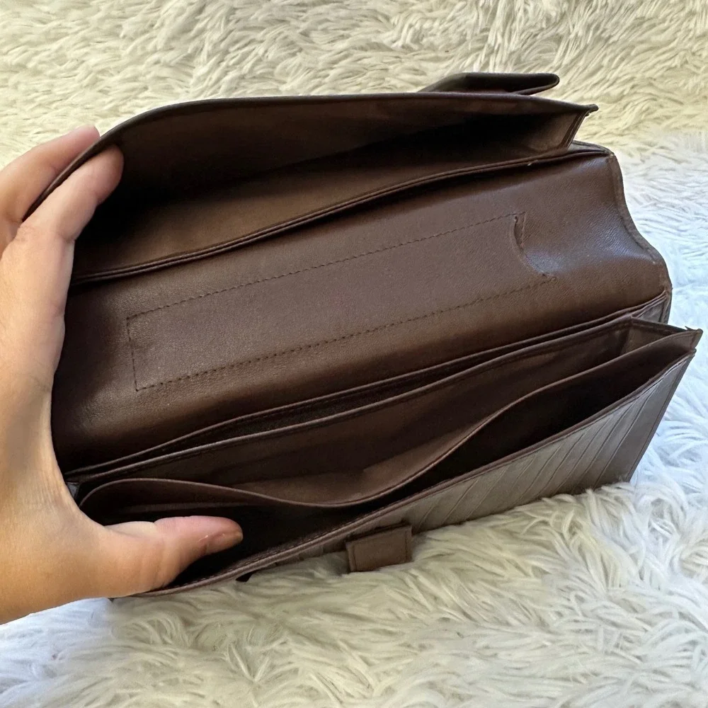 TUMI Vintage Brown Leather Long Bifold Organizer Wallet Card, Check Holder, Zip